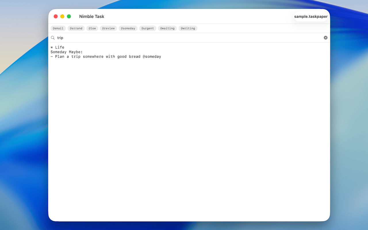 Nimble Task with a simple task and project note